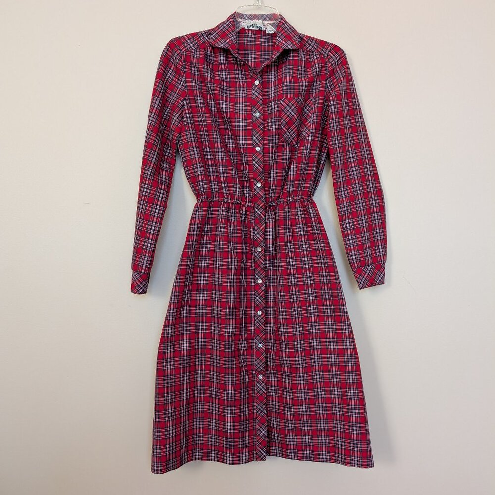 VINTAGE Act 1 New York red and blue plaid shirt dress EUC